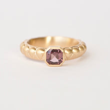 Load image into Gallery viewer, Talayee Fine Jewelry's Atousa Bezel ring featuring a purple asscher cut spinel set in 14k gold shown on a white background
