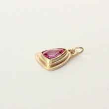 Load image into Gallery viewer, hot pink fancy cut sapphire pendant set in 14k gold handmade by talayee fine jewelry
