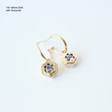 Load image into Gallery viewer, Talāyee Fine Jewelry's gold Bloom earrings with Tanzanite stones on a white background
