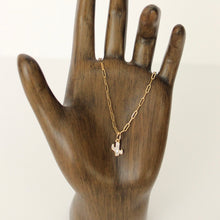 Load image into Gallery viewer, 14k gold cactus charm on paperclip chain necklace

