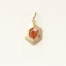 Load image into Gallery viewer, Talayee Fine Jewelry&#39;s Persepolis Pendant with a hexagonal cut sunstone set in 14k gold on a white background
