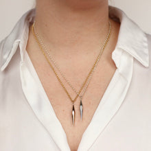 Load image into Gallery viewer, sterling silver and 14k gold statement necklaces on figure. shop fine jewelry on sale.
