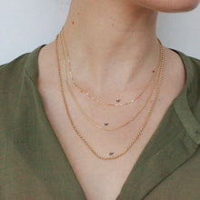 Load image into Gallery viewer, 16&quot; long 18&quot; long and 20&quot; long necklace on figure. 14k gold necklaces for layering. Best jewelry shop in San Francisco.
