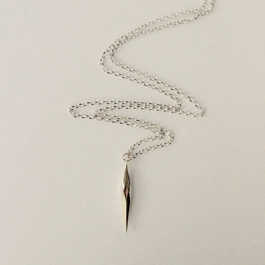Sterling silver long statement necklace. Spike drop necklace.