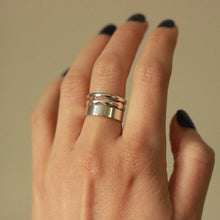 Load image into Gallery viewer, Sterling silver 5mm ring band  on finger stacked with 2mm sterling silver band

