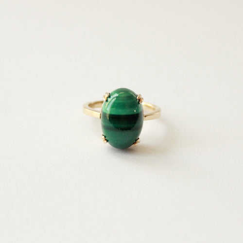 Malachite and solid 14k gold cocktail ring