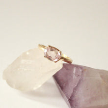 Load image into Gallery viewer, pink kunzite and soli 14k gold vow ring. ring on right ring finger
